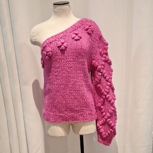 Vici Fuchsia Off-Shoulder Bobble Sweater Size XL